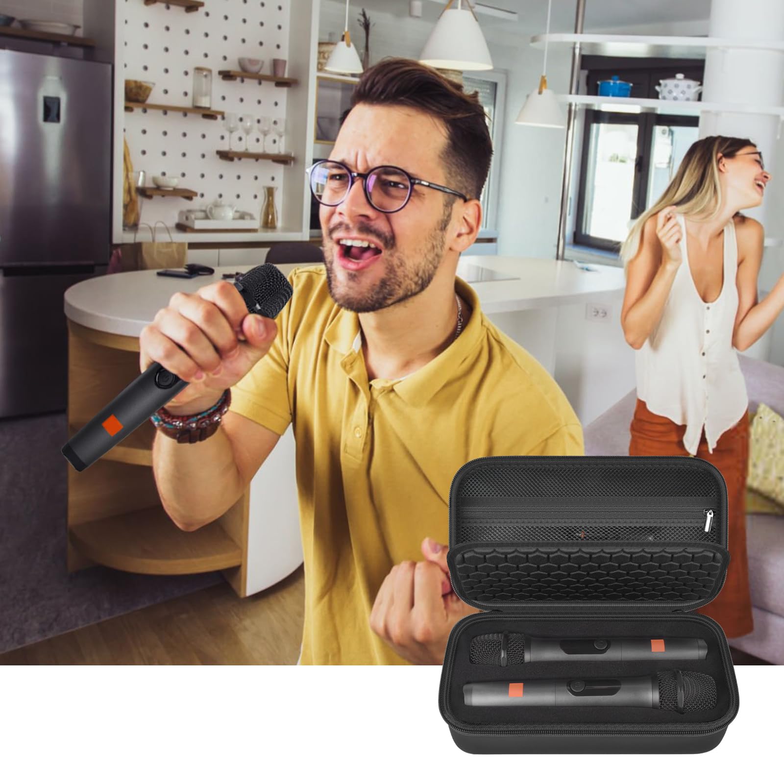 Boobowl JBL sans Fil Compatible sans Fil Micro étui Deux Microphones/pour JBL Partybox, Portable Double Microphone Sac de Voyage de Stockage (boîte Seulement)