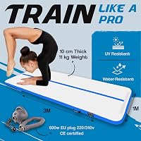AirTrack Nordic Felfújható Tornaszőnyeg 600 x 100 x 10 cm - Kék PVC Légszőnyeg Pumpával Tornához, Jógához, Otthoni Edzéshez - Tartós, Könnyen Hordozható 3