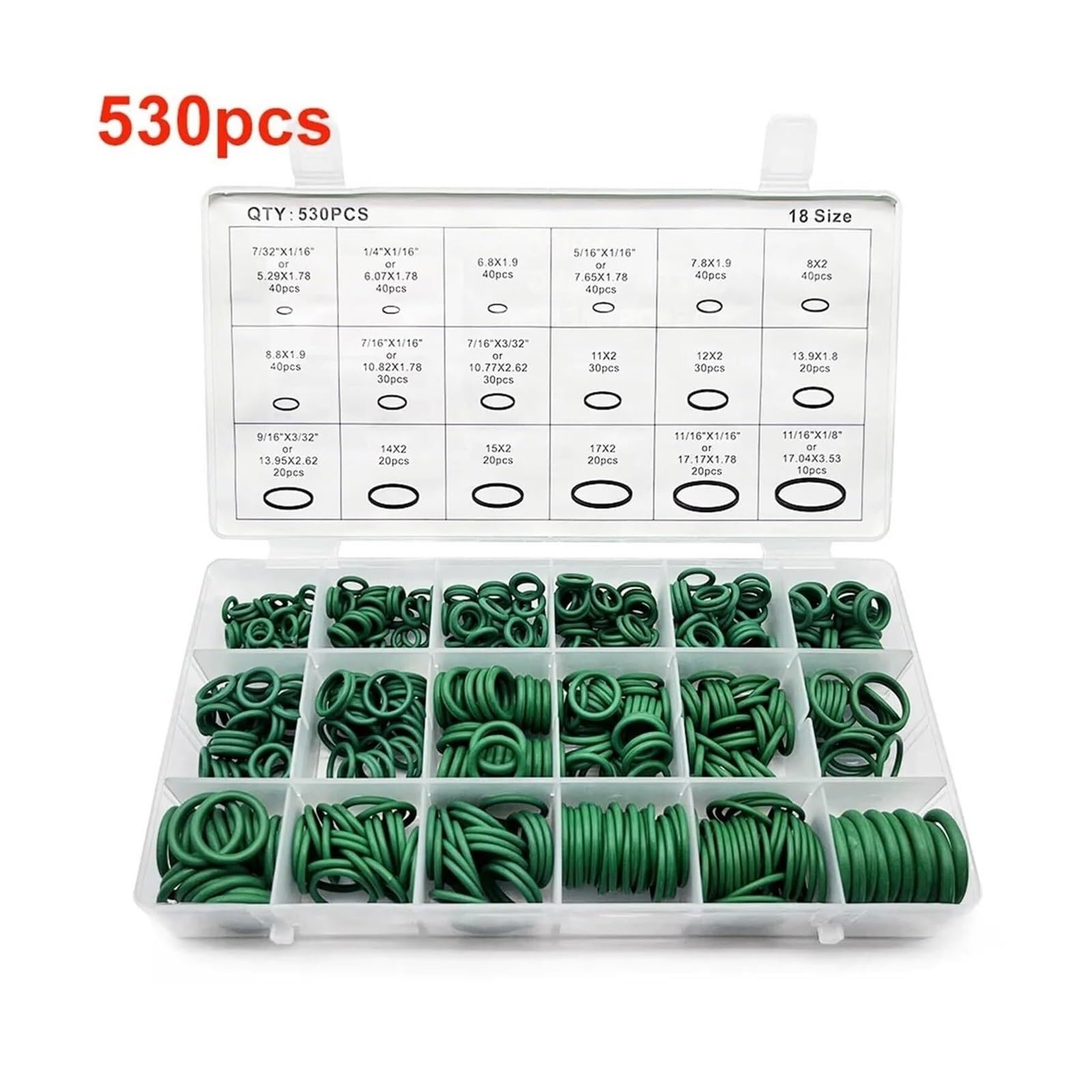 O-Ring-Sortiment-Set, Nitrilkautschuk, Hochdruck-O-Ringe, NBR-Dichtungsset for Sanitär-, Automobil- und Wasserhahnreparatur-O-Ringe(530pcs Green)