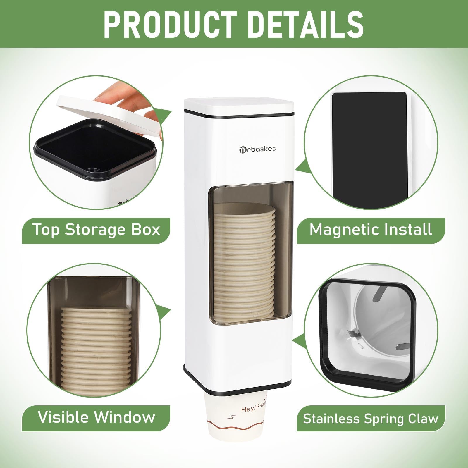 Dispensador magnético de vasos de papel, soporte magnético para tazas, soporte de taza de papel desechable, dispensador de taza de café desechable, taza de plástico extraíble para encimeras, cocina 3