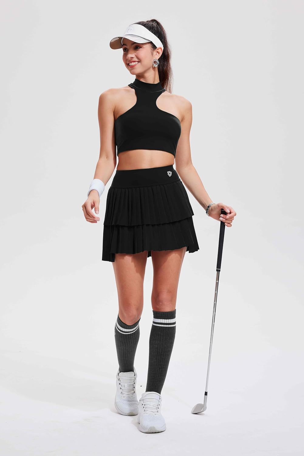 Tennis Skirt Sets for Women Half High Collar Irregular Bra Double Ruffle Golf Skirt Set Women 2 Piece Outfits - Image 4