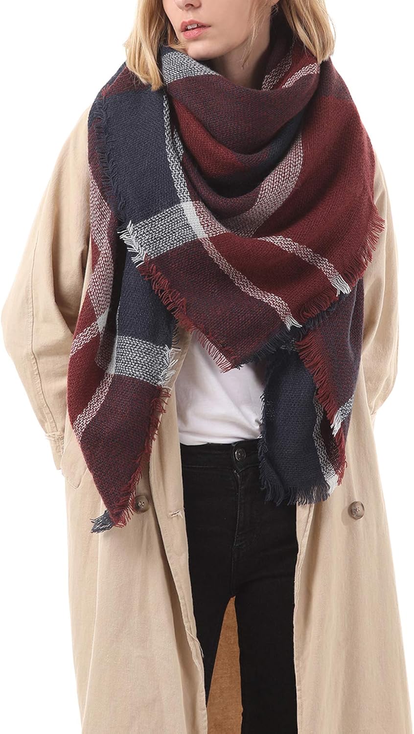 American Trends Womens Fall Winter Scarf Plaid Tassel Soft Warm Blanket Scarves Womens Shawl Wraps - Image 2