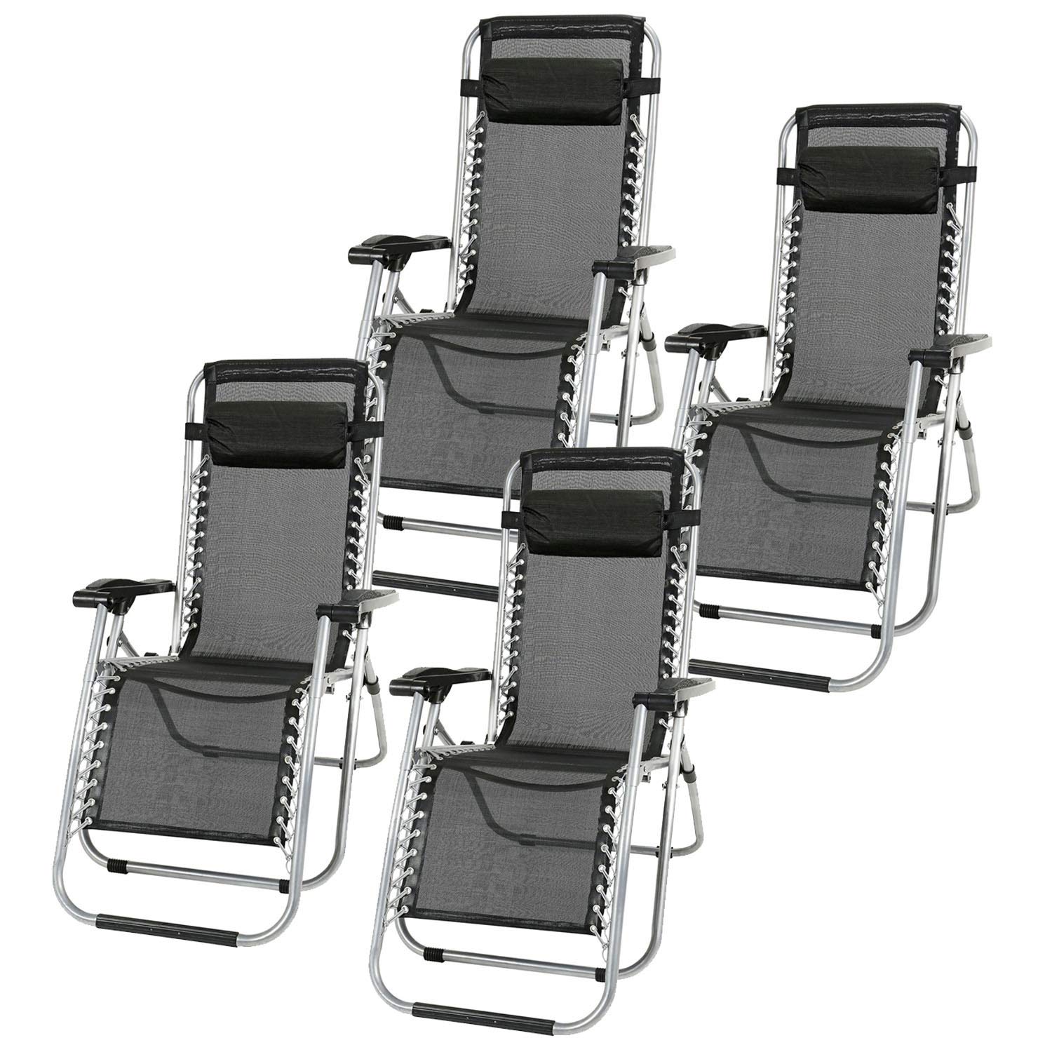 Parkland® 4 x Textoline Reclining Garden Chair Beach Sun Lounger Recliner Chairs in Black Weatherproof Textoline
