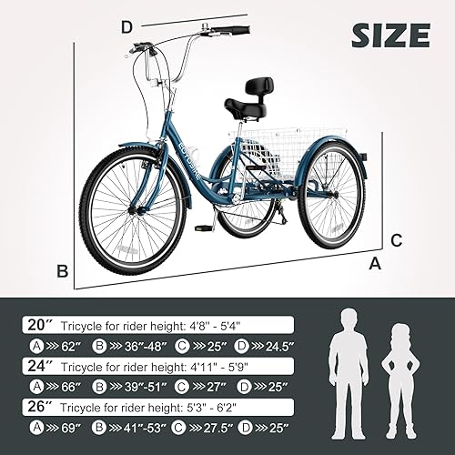 Miniatura 90 de ABORON Triciclo para adultos, bicicleta de 3 ruedas para adultos, triciclo para adultos, llantas de doble pared, triciclo para mujeres y hombres