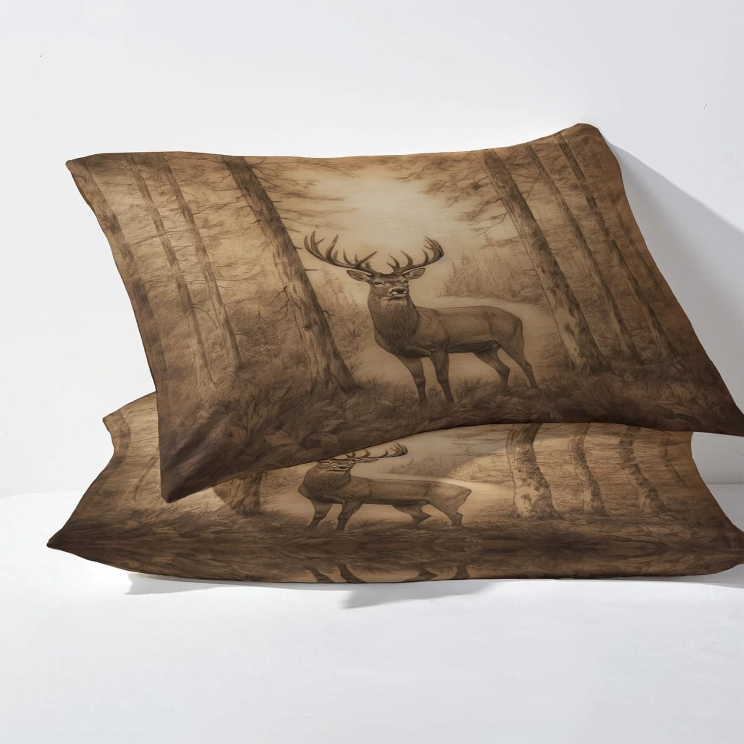 Generic Deer Pillowcase for Room Decor & Gift, Forest Wildlife Pillow Cases King Size Set of 2, Rustic Animal Pillow Covers with Hidden Zipper for Bed, Sofa, (20x36 Inch) j59