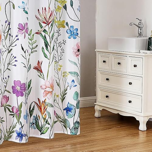 Miniatura 37 de Cortina de ducha floral de poliéster impermeable de 72 x 72 pulgadas, cortinas de ducha para baño, dobladillo pesado. Cortina de ducha de tela