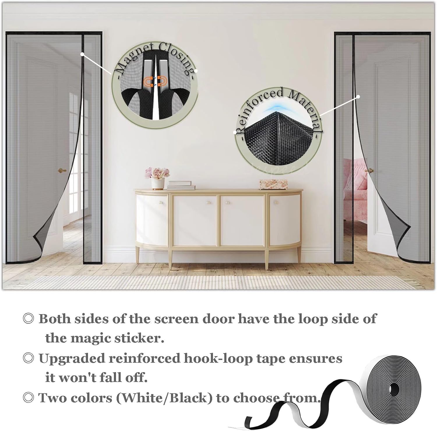 Magnet Balcony Door Protection Screen 110x190cm Black for Sliding Door Balcony Door Patio Door, Adhesive Mounting Without Drilling