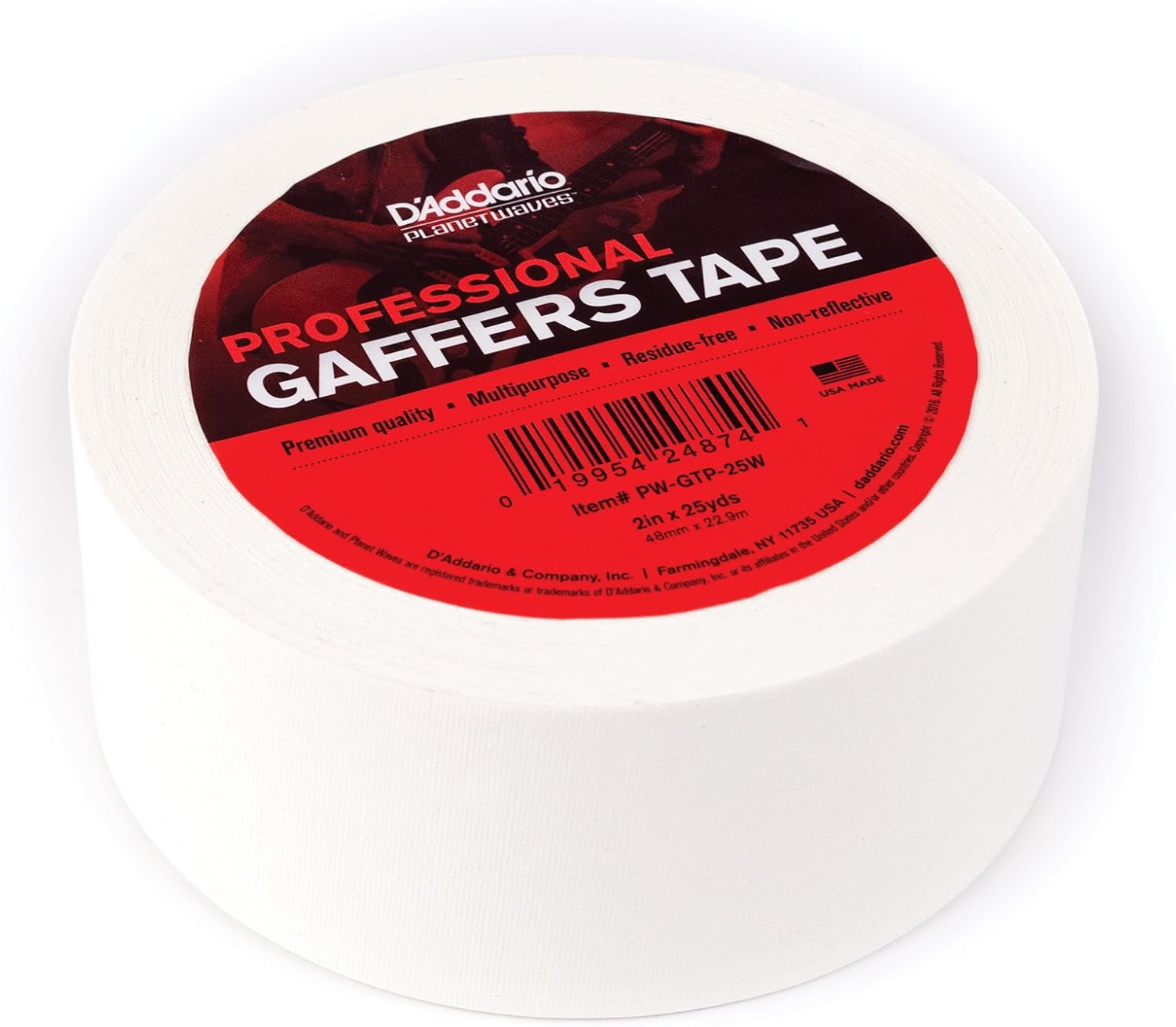 D'Addario Accessories D'Addario Gaffers Tape, White, (PW-GTP-25W)