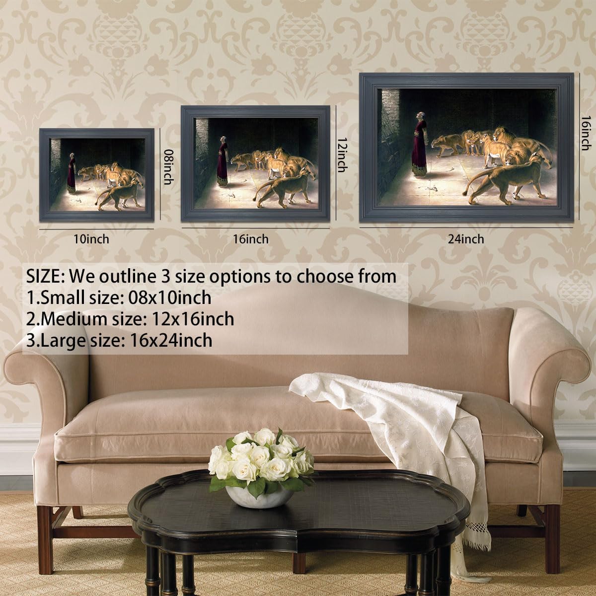 Daniel In The Lions Den 1872 By Briton Riviere Poster Vintage Canvas Prints Paintings Wall art Aesthetic Decor Christianity Picture for Modern Home Living Room Office Bedroom 16X24inch Black Frame