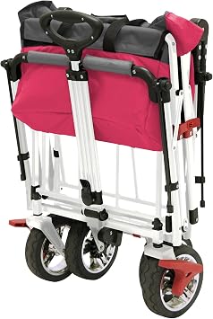 Creative Outdoor Folding Stroller Wagon for Kids & Cargo - Seat Belts - Adjustable Handle - Removable Canopy - Collapsible Utility Cart for Camping, Beach, Park & Outdoor Parties - Hot Pink