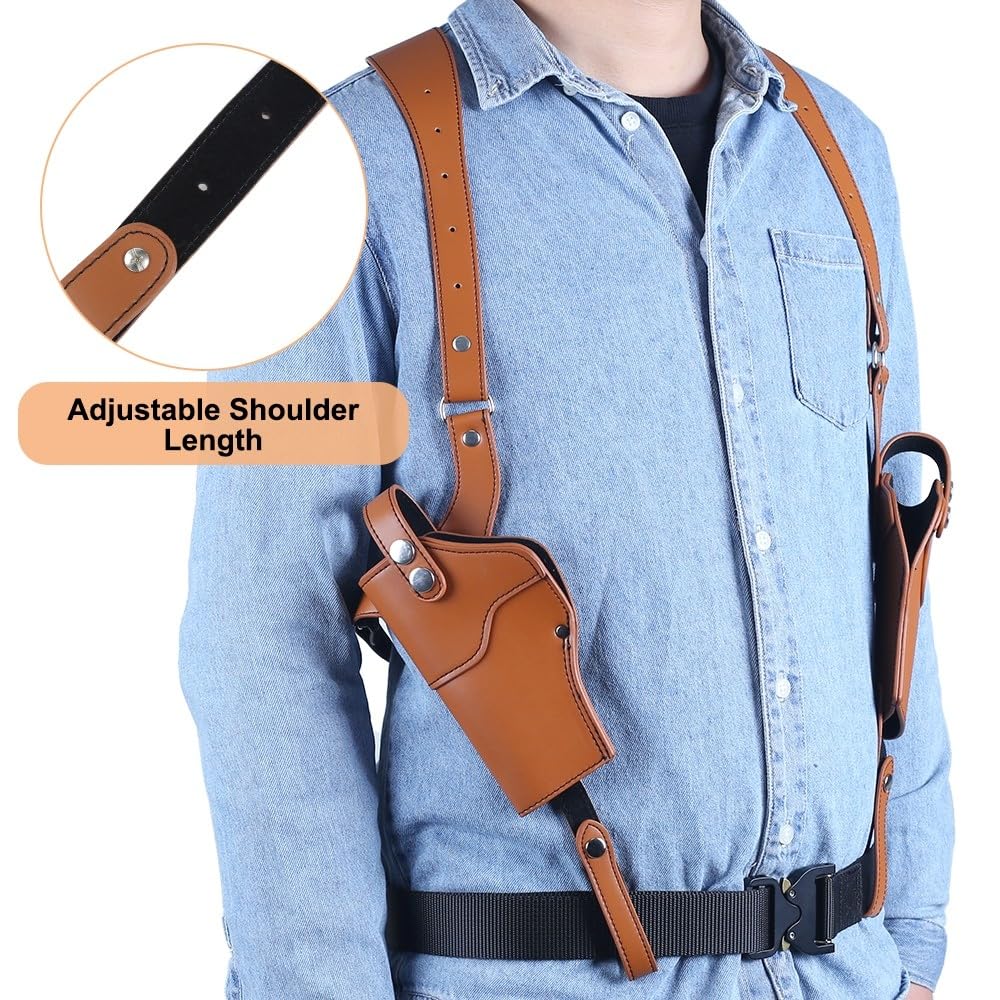 Funda de Hombro, Funda Vertical de Cuero sintético para Pistola Doble, Funda Oculta con Correa Ajustable para 1911 92 96, GL 48 45, 43, 19, QSZ92
