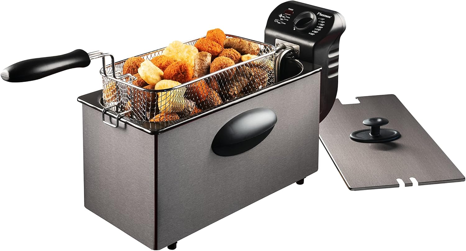 Friggitrice Bestron Oil con tecnologia cold zone, 3,5 litri, Con regolatore di temperatura, 2000 Watt, Colore: antracite Friggitrice Bestron Oil con tecnologia cold zone, 3,5 litri, Con regolatore di temperatura, 2000 Watt, Colore: antracite