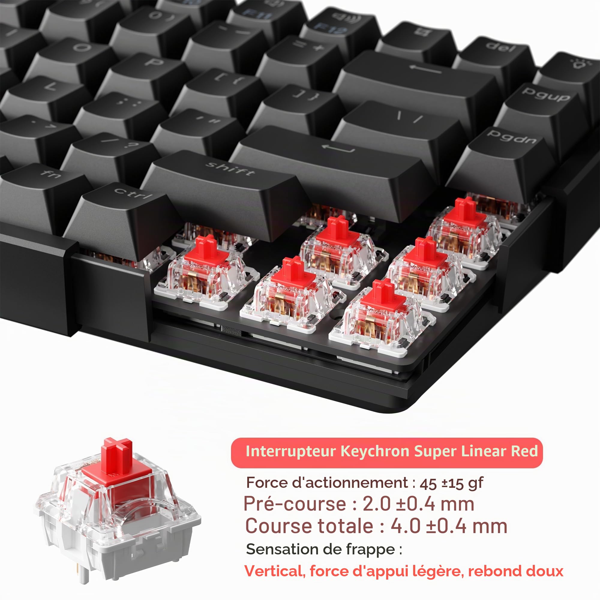 Keychron Super Switch – Lot de 110 commutateurs de clavier mécanique linéaires rouges, pré-lubrifiés en usine, actionnement 45 gf, ressort à double étape, 5 broches, remplaçables à chaud, LED SMD