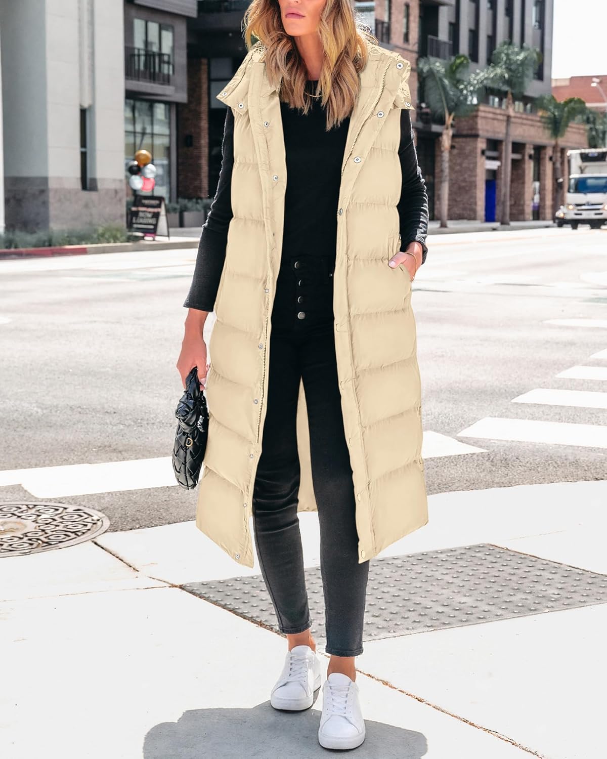 BTFBM Long Puffer Vest Women Quilted Hooded Button Down Zip Up Sleeveless Vests Outerwear Padded Jacket Fall Winter Coat - Image 7