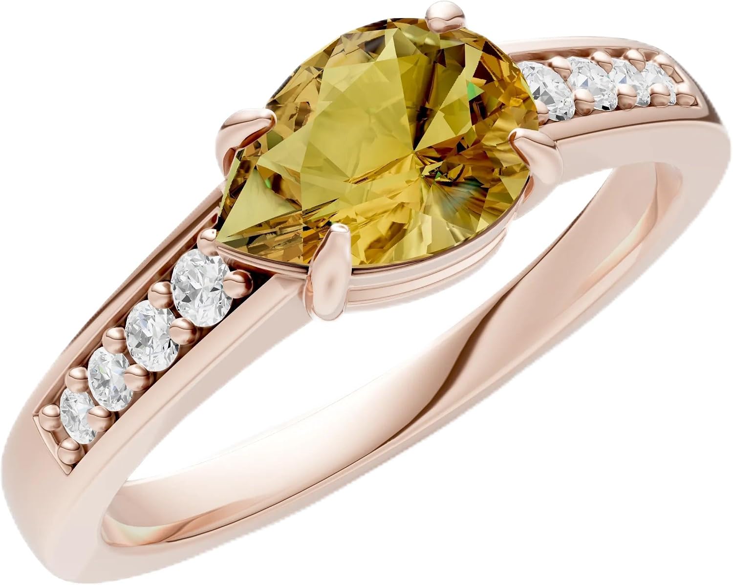 PEORA Pear Shape Cut Citrine Solitaire Band Available in Solid 10K, 14K or 18K Ring – White, Yellow or Rose Gold