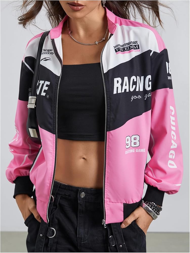 Amazon.com: SOLY HUX Women's Racing Jacket Race Car Driver Bomber