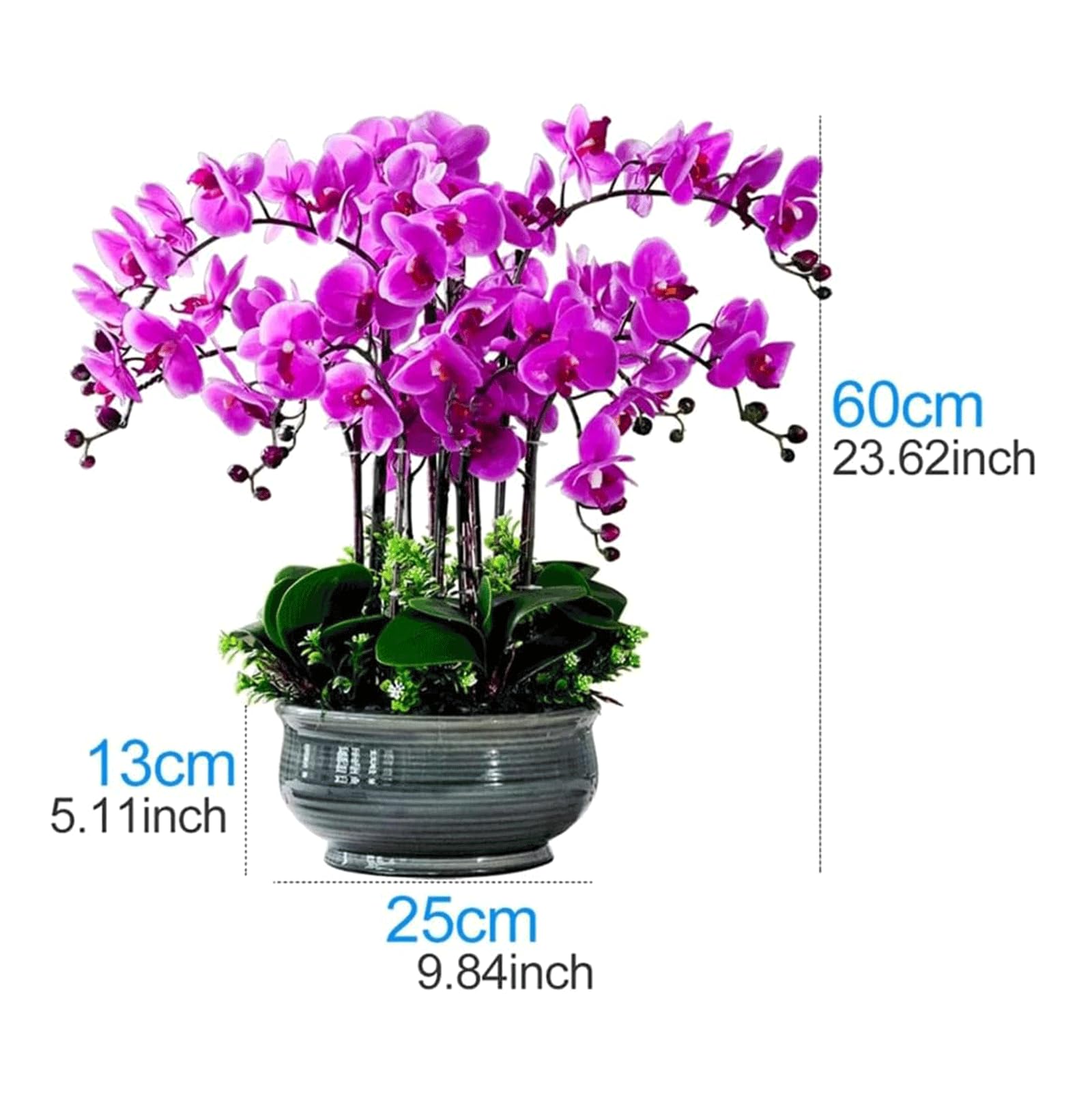 Fiori artificiali 60 cm Orchidea artificiale h Vaso in ceramica - Fiori di phalaenopsis finti realistici per l'arredamento della casa - Piante in vaso realistiche - Perfette per matrimoni ed