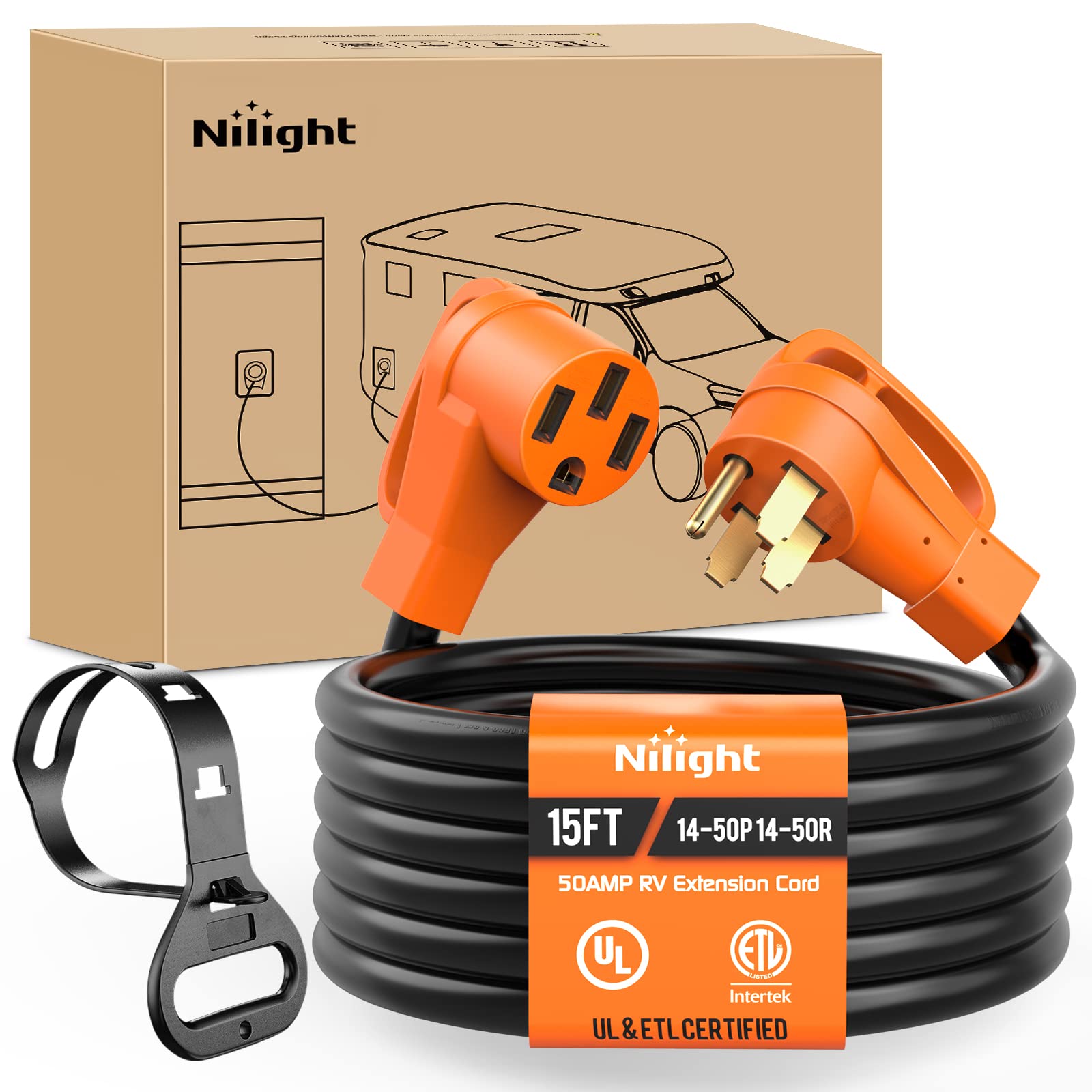 Nilight 50 Amp 15FT RV EV Extension Cord UL ETL Listed Nema 14-50P 14-50R