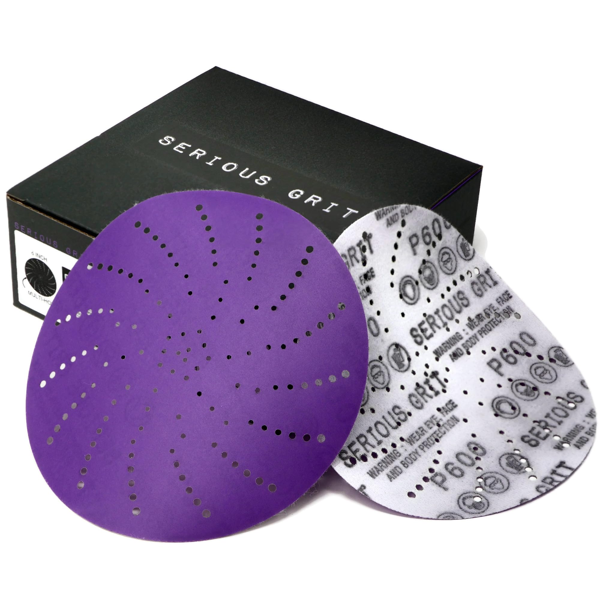 Serious Grit 6-Inch 600 Grit Ceramic Multi-Hole Hook & Loop Sanding Discs - Advanced Grain for Fast Cutting & Long Life - Film-Backed Universal Fit