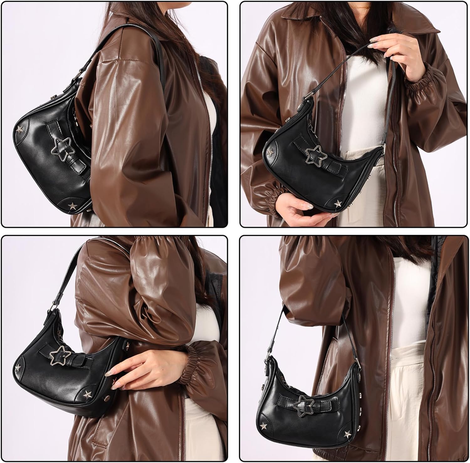 MILAKOO Black Shoulder Bag for Women Y2K Grunge Purse Punk Vintage Crossbody Bag Handbag for Casual - Image 2