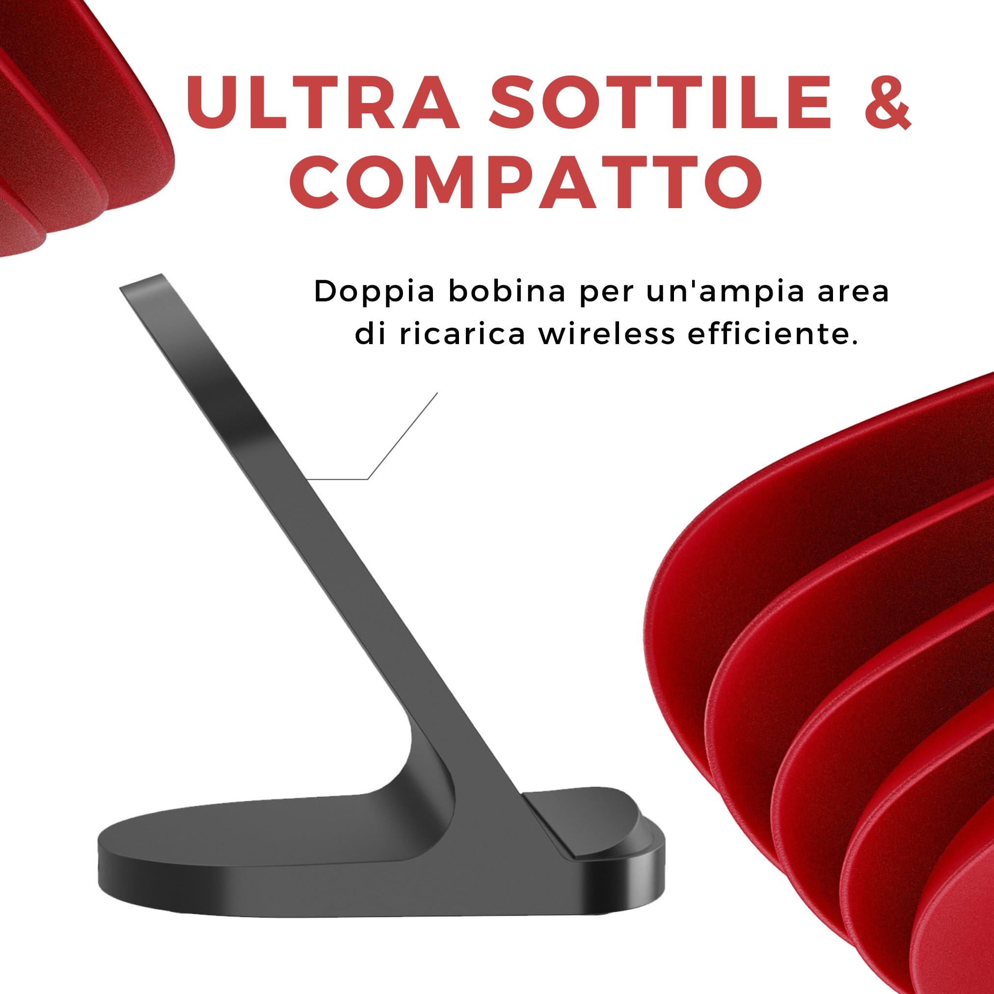 Energizer Caricatore Wireless 15W da Tavolo | Ricarica Rapida Verticale e Orizzontale, Compatibile MagSafe Iphone e Android, Stand Qi con Doppia Bobina, USB-C, compatibile con Custodie | WCP108