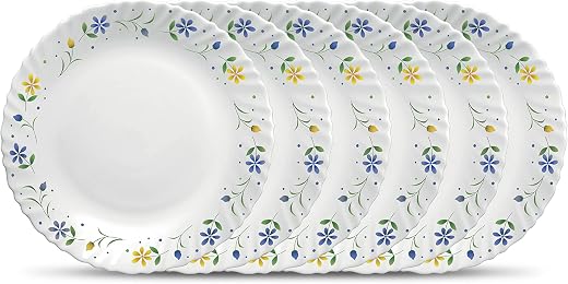 La Opala Diva Classique Collection Opal Glass Crockery | Full Plate Set of 6 | Twilight Bouquet Design | for Dining &amp; Gift...