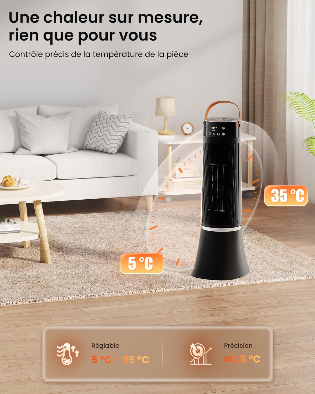 Chauffage d'appoint Electrique Radiateur Soufflant Silencieux 2000W
