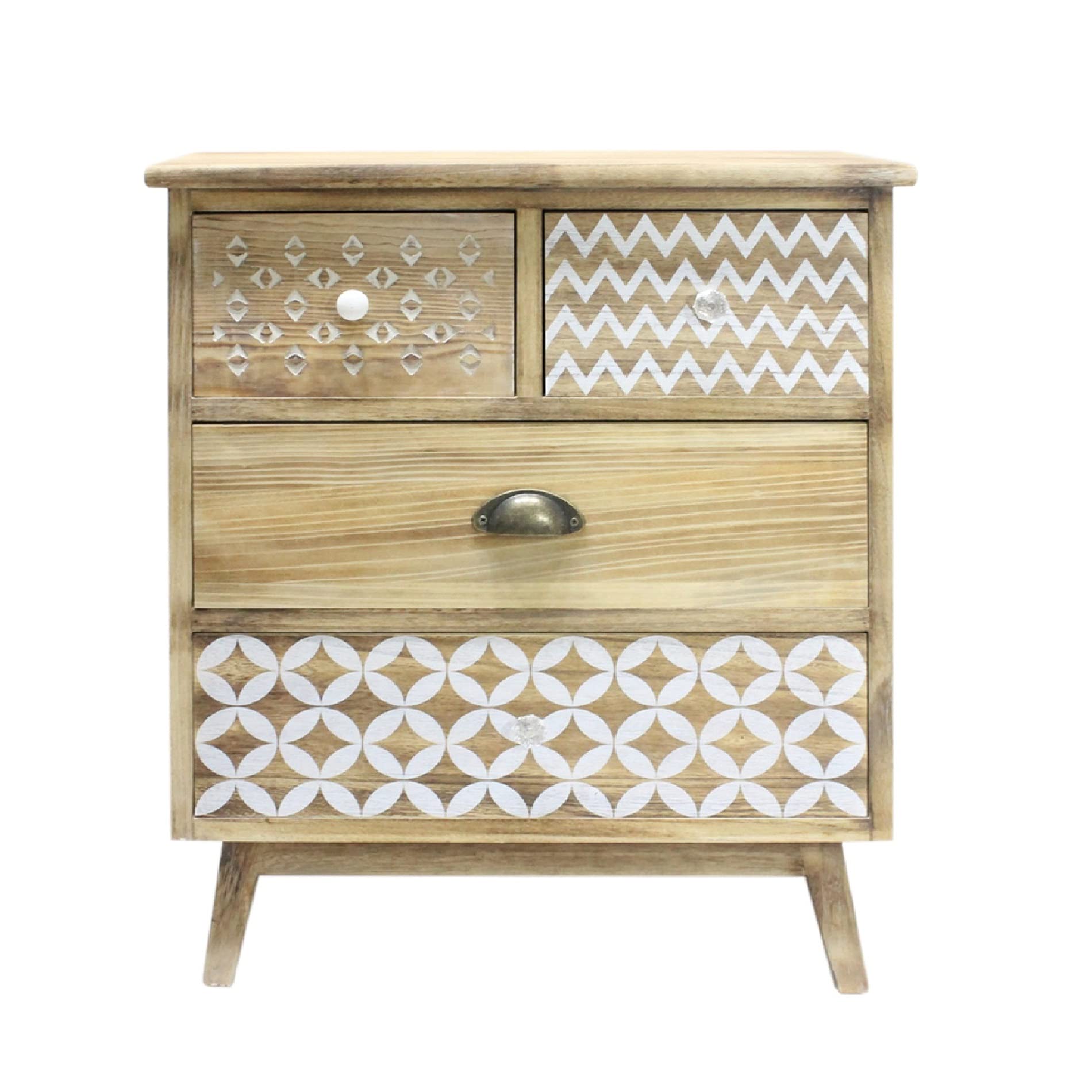 Rebecca Mobili Schlafzimmer Kommode, Badezimmer Schrank, 4 Schubladen Paulownia Holz, Antiquater Style, Makeup Leinen - Größe: 65 × 55,5 × 30 cm (H×B×T) - Art.-Nr. RE6618