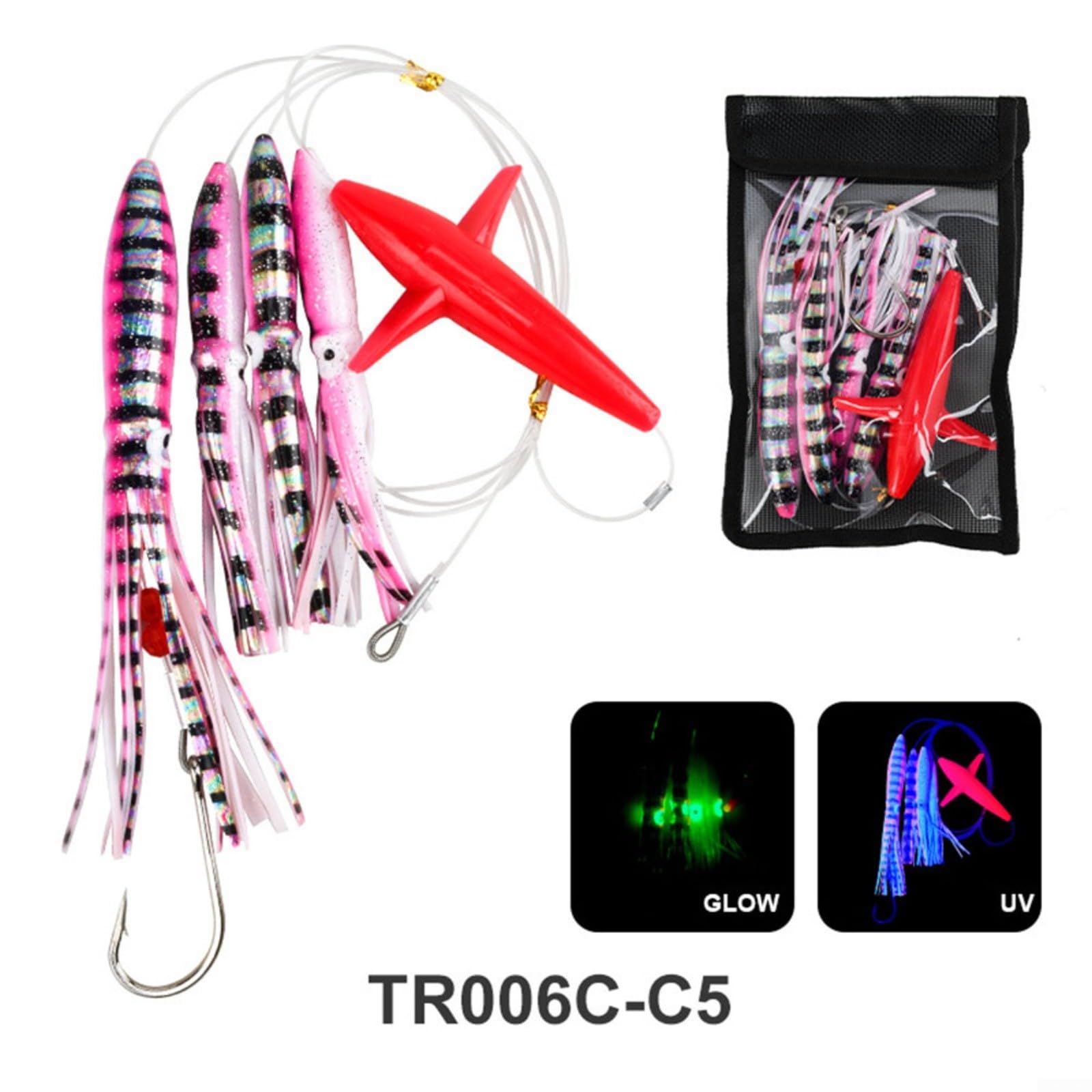 Big Game Fishing Teaser Rigged con molla, esca per tonno e calmar, fluorescenti ai raggi UV, 22,5 cm, 151 g, accessori da pesca in acqua salata (C5)