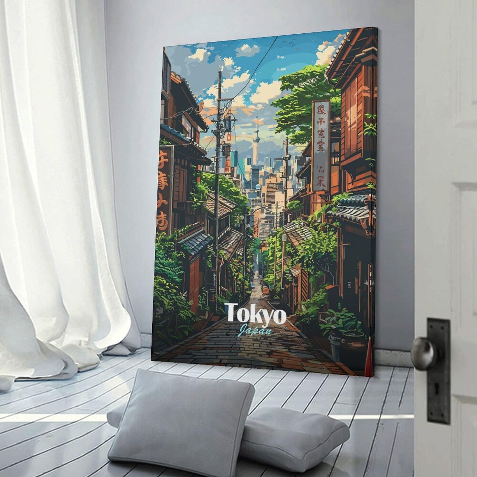 Junmoney Tokyo Street Scene(2) Hanging Wall Art 20x30inch(50x75cm), for Restful Interiors, Bedrooms Or Small Rooms, Home Artwork with A Soft Interior Feel