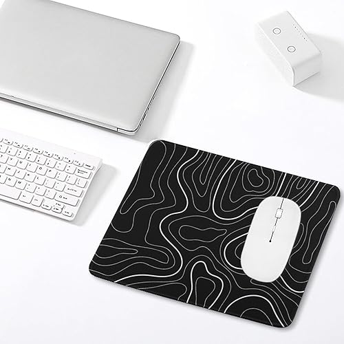 Miniatura 3 de Alfombrilla de mouse cuadrada de mapa topográfico negro para escritorio, alfombrilla minimalista para mouse con base antideslizante, alfombrilla de