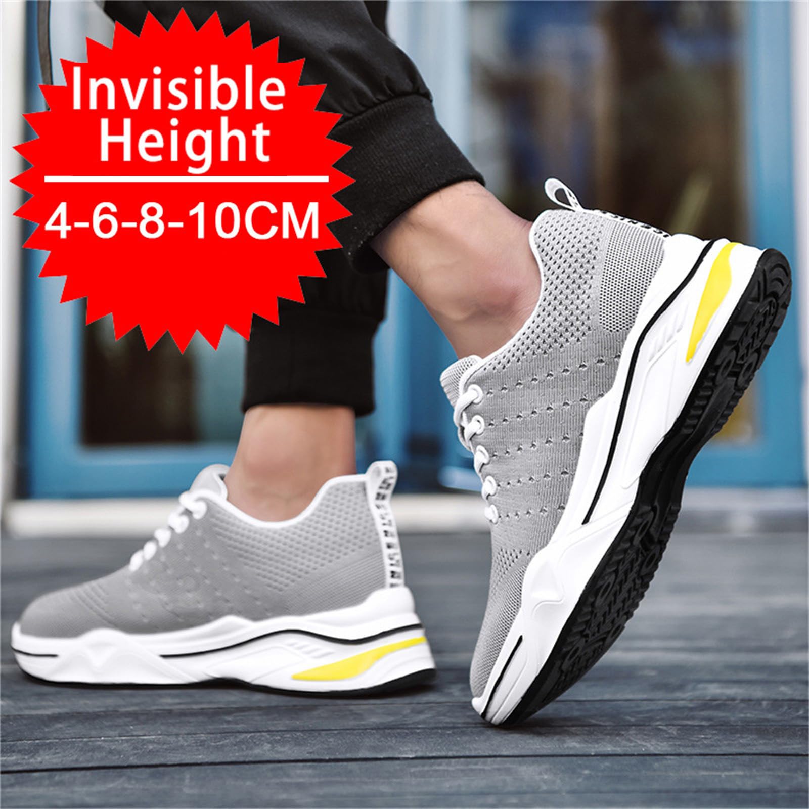 Générique Scarpe da ginnastica da uomo con tacco invisibile 4/6/8/10 cm Taller comode da tennis e da corsa in rete con lacci leggeri traspiranti da uomo, scarpe alla moda sportive