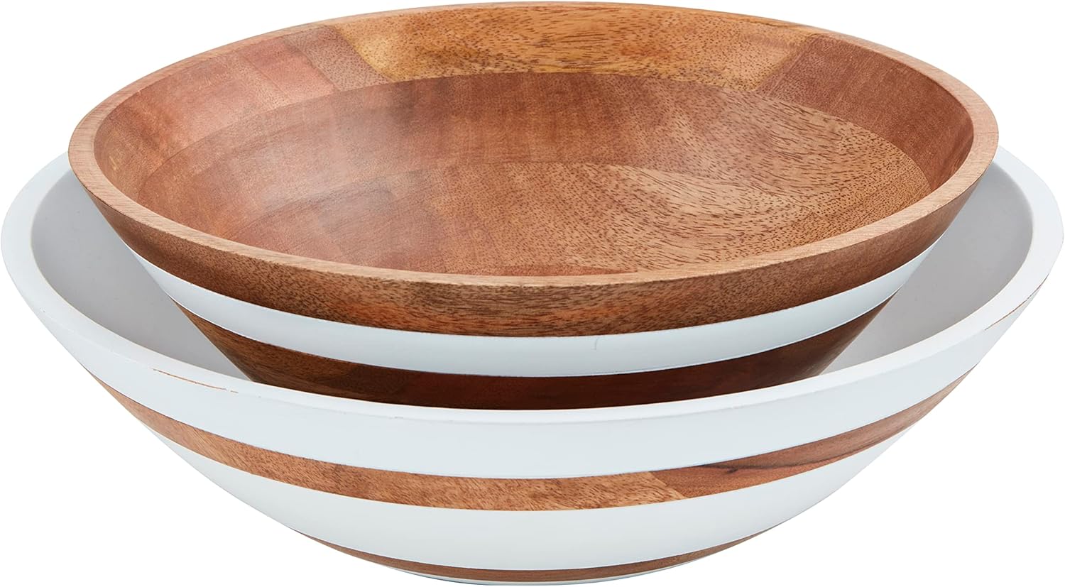 Mud Pie Wood Strap Bowl Set, 4" X 12" Dia White Home & Kitchen