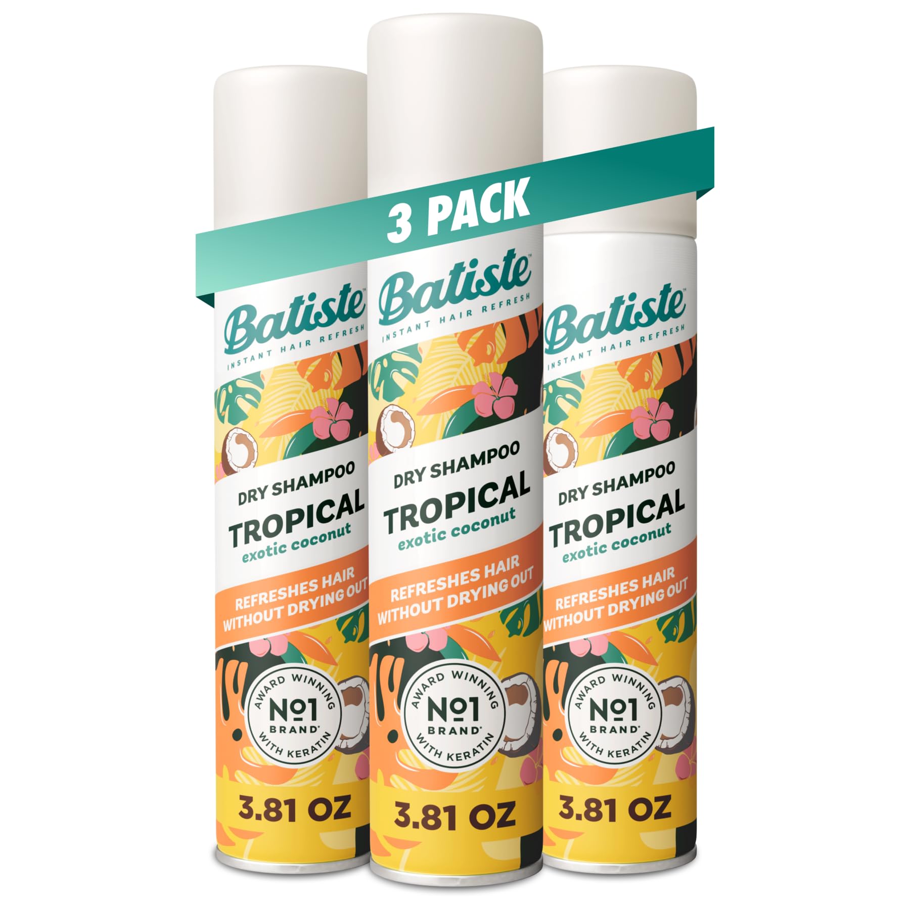 Batiste Tropical Dry Shampoo, Waterless Shampoo, 3.81oz 3 pack