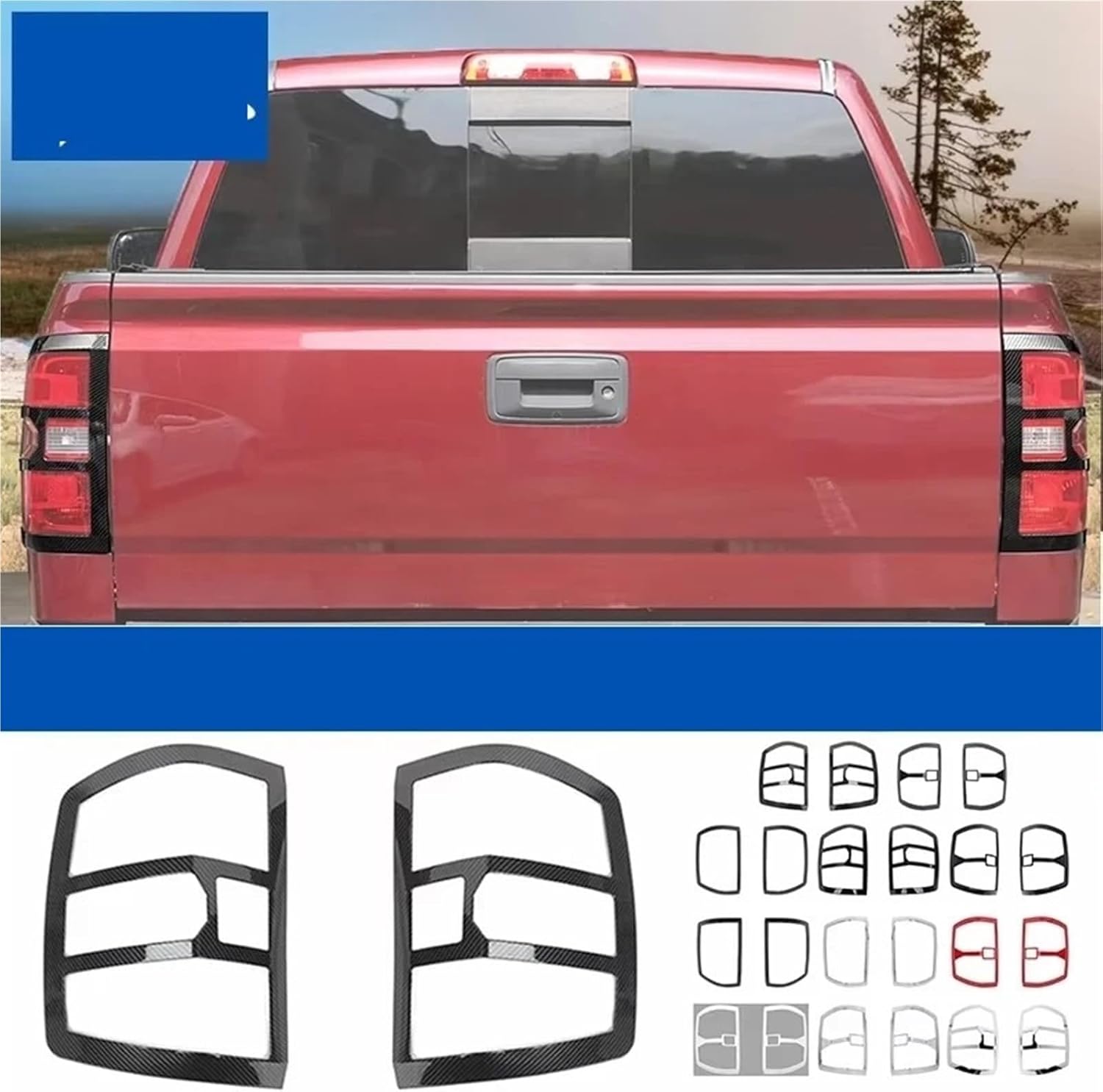 Compatible For Chevrolet Silverado 2014 2015 2016 2017 2018 Car Rear Taillight Tail Light Lamp Decoration Cover Accessories(C1 blank)