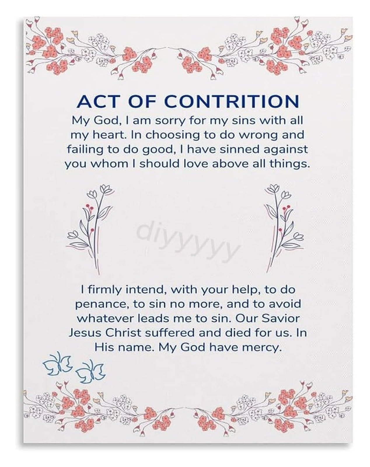 GYQYJPFZM Catholic Act Of Contrition Poster Religious Canvas Wall-Art for Home Church Bedroom Prayer Room