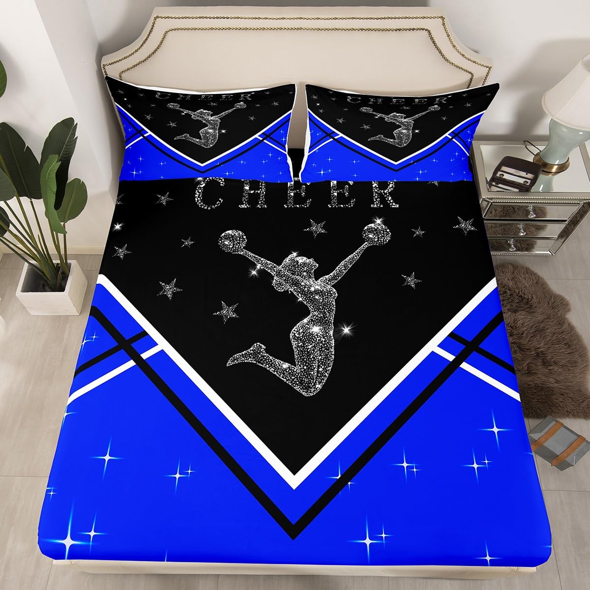 Parure de lit pom-pom girl pour transformer la chambre ado drap-housse double et taies d'oreiller