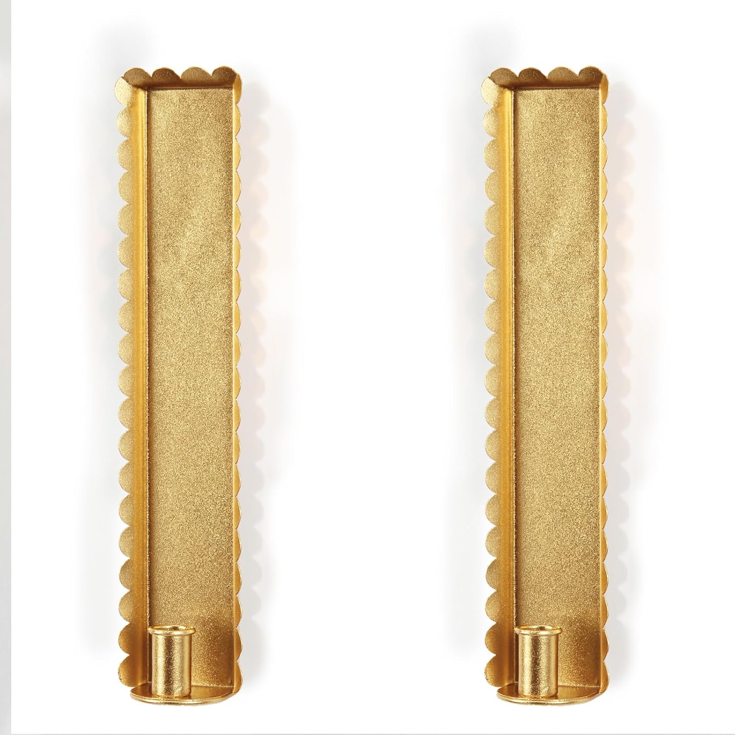 Gold Wall Candle Sconces Set of 2, Scalloped Edge Box-Shaped Cast Iron Farmhouse Church Holders for Taper Candles, Wall Mounted Rustic Candle Sconce for Living Room, Dining Room Decor