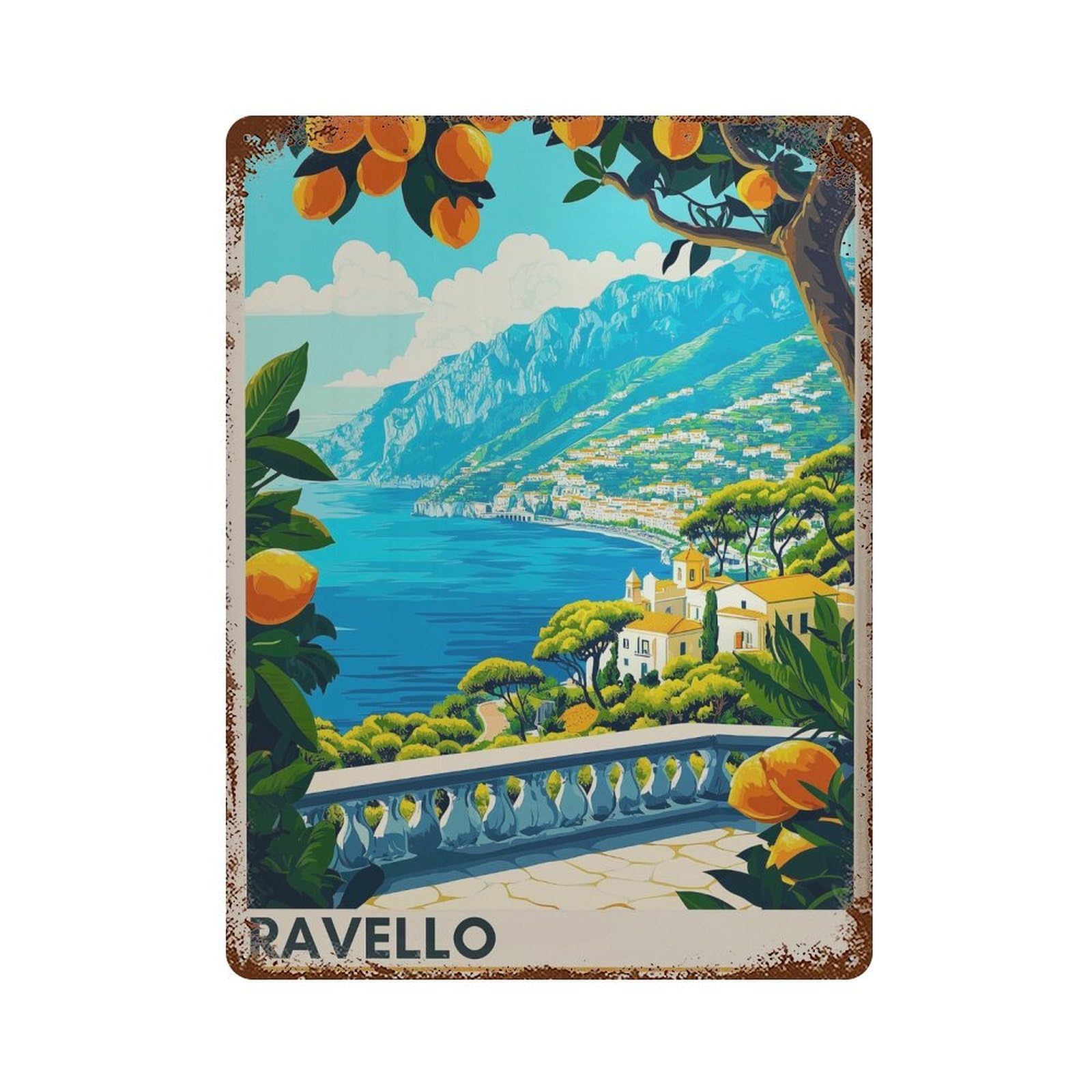 xiaoxiaoshen Ravello Italy Travel Amalfi Coast Wall Decor Art Metal Tin Poster Modern Home Decor Art Home Bar Shop Decorations Vintage Sign 40x30cm