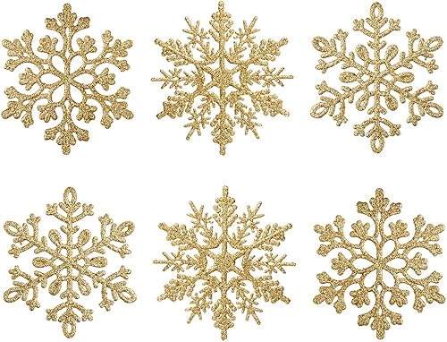 Miniatura 7 de Adornos de plástico de copos de nieve con purpurina de 4.7 pulgadas30 unidades, decoraciones con cuerda de plata para colgar en el árbol de navidad,