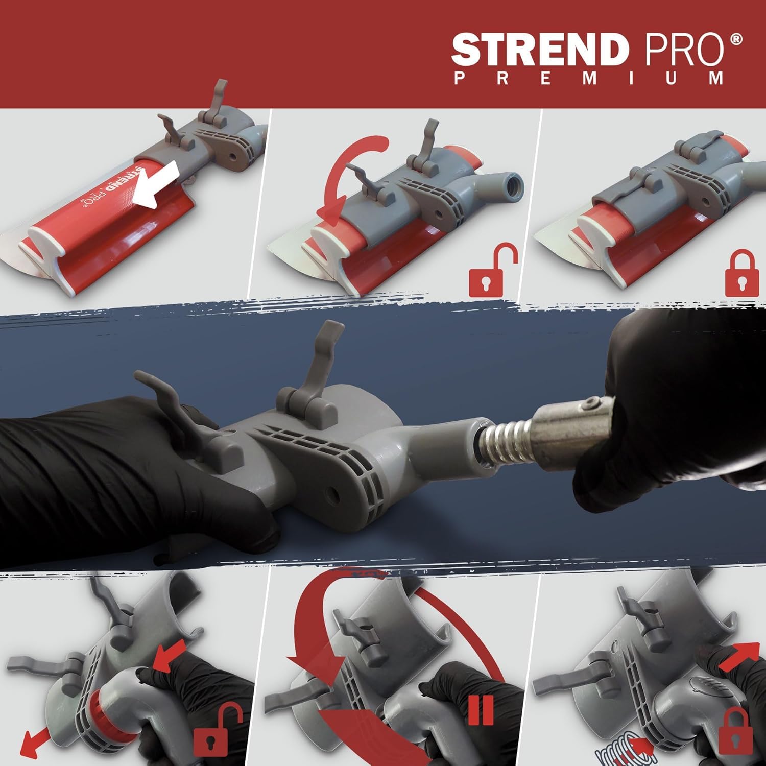STREND PRO Set di Spatole per Stucco PREMIUM V2 | incl. 1000 mm, 800 mm, 600 mm, 400 mm, 250 mm, Manico Telescopico, Custodia | PROFI Set con Impugnatura a Z per per Muro a Secco e Stucchi