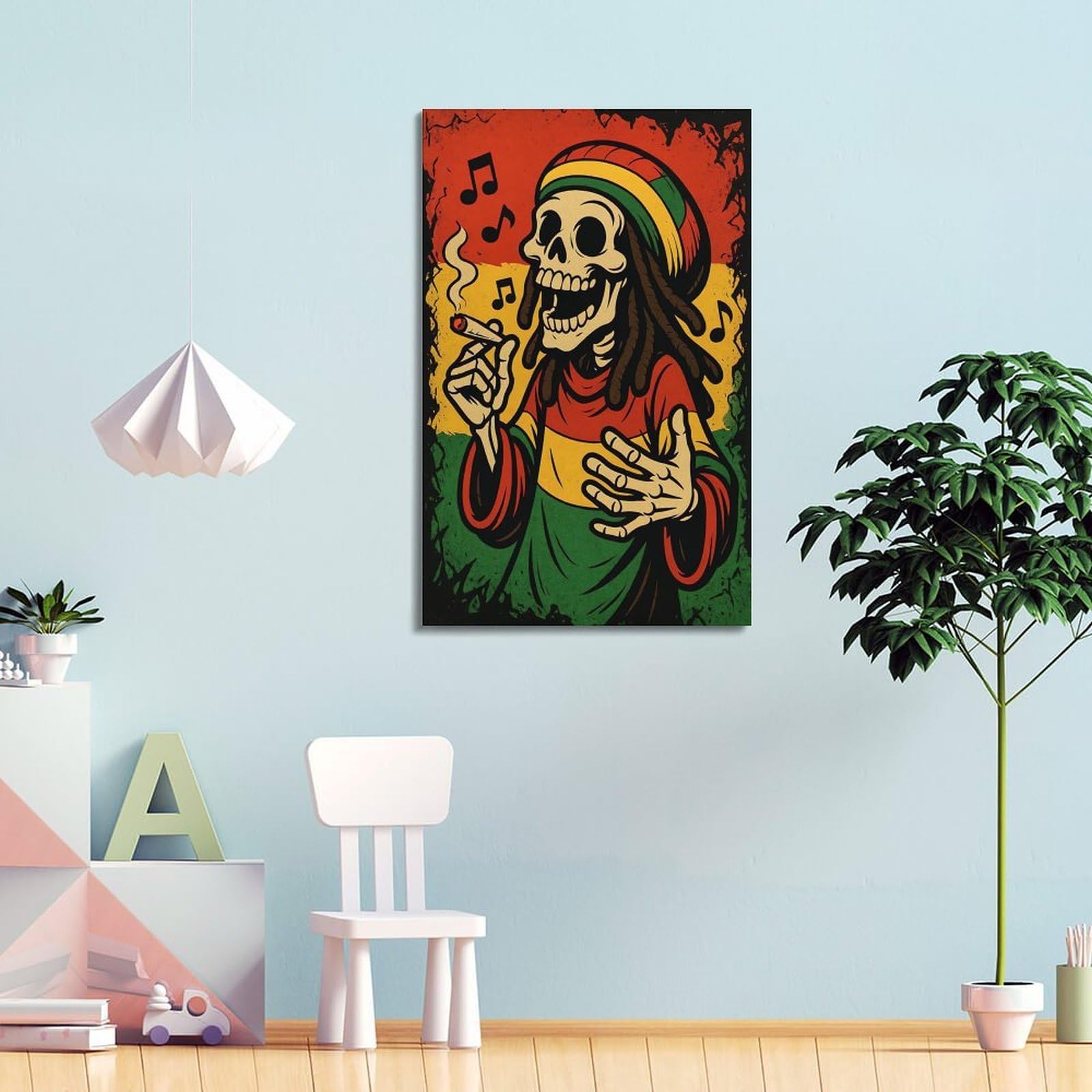 ZlXXYZ Poster artistico da parete su tela, per soggiorno, motivo: teschio reggae, musica decorativa, 40 x 60 cm, stile cornice