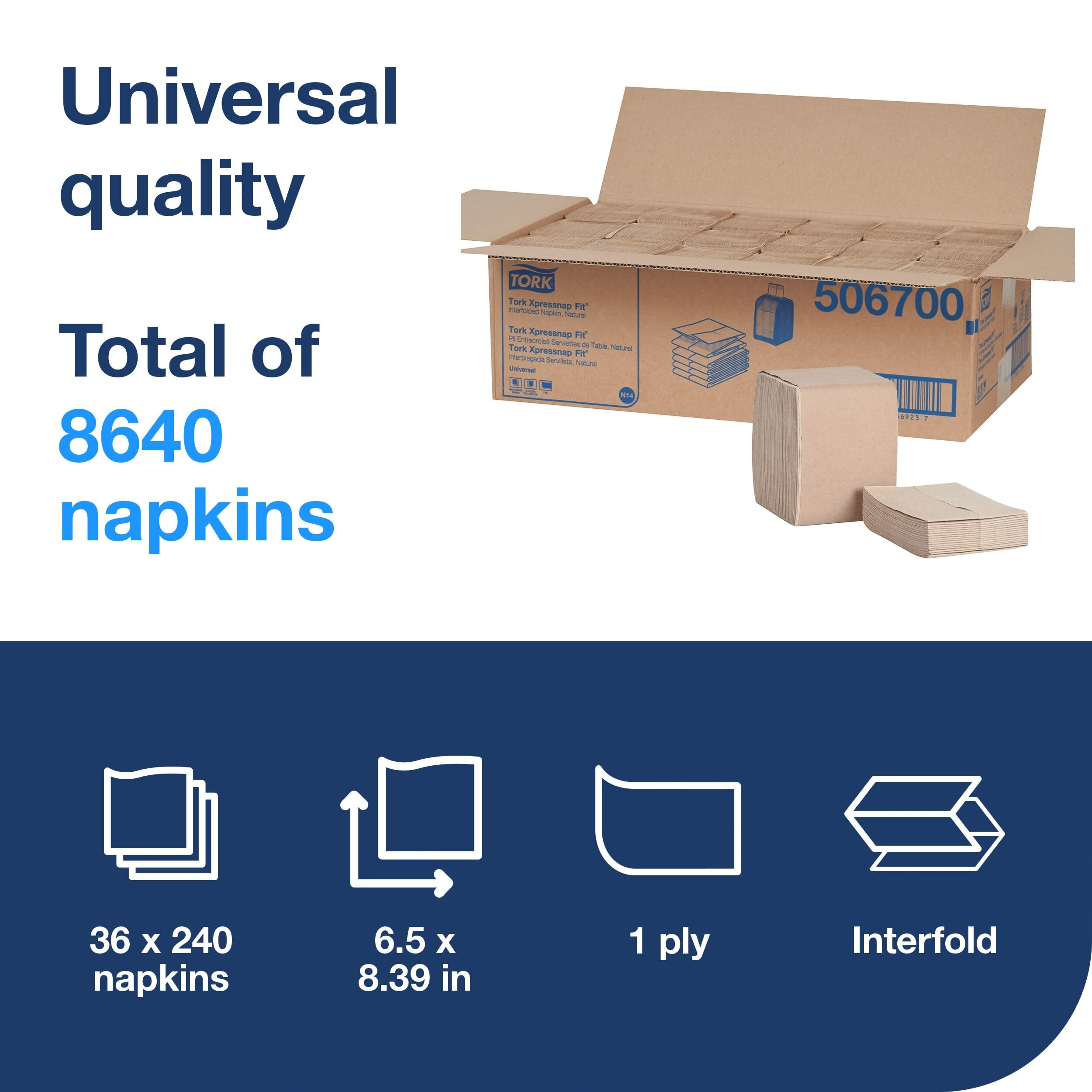 Tork Xpressnap Fit - Servilleta dispensadora natural N14, dispensación de una a la vez, 1 capa, 36 paquetes x 240 servilletas, 506700