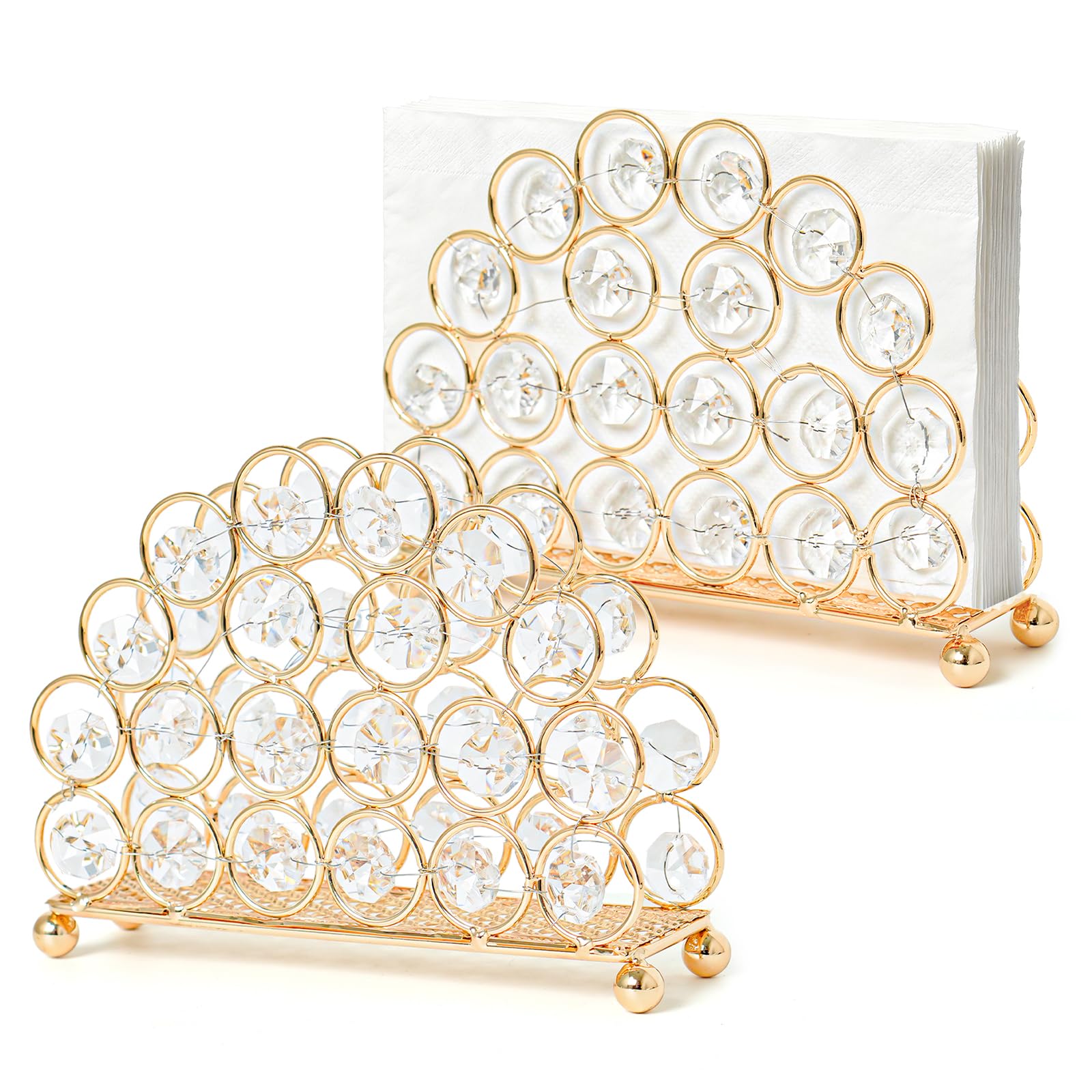 Paquete de 2 servilleteros de cristal dorado, caja de almacenamiento de servilletas, soporte para tarjetas de correo para servilletas de papel, dispensador de pañuelos moderno para cocina, baño, mesa