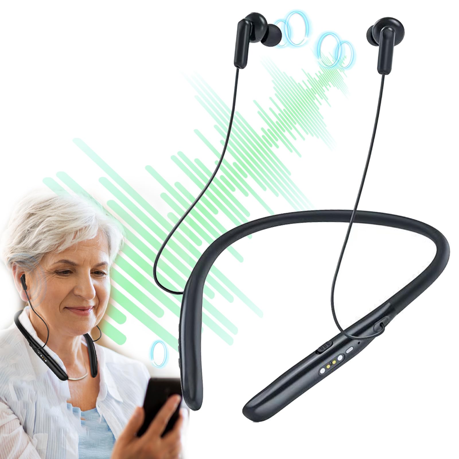 amplificatore acustico montato sul collo,amplificatore audio e gli auricolari Bluetooth si combinano in uno, ricaricabile, adatto per anziani e adulti per guardare la TV e chattare