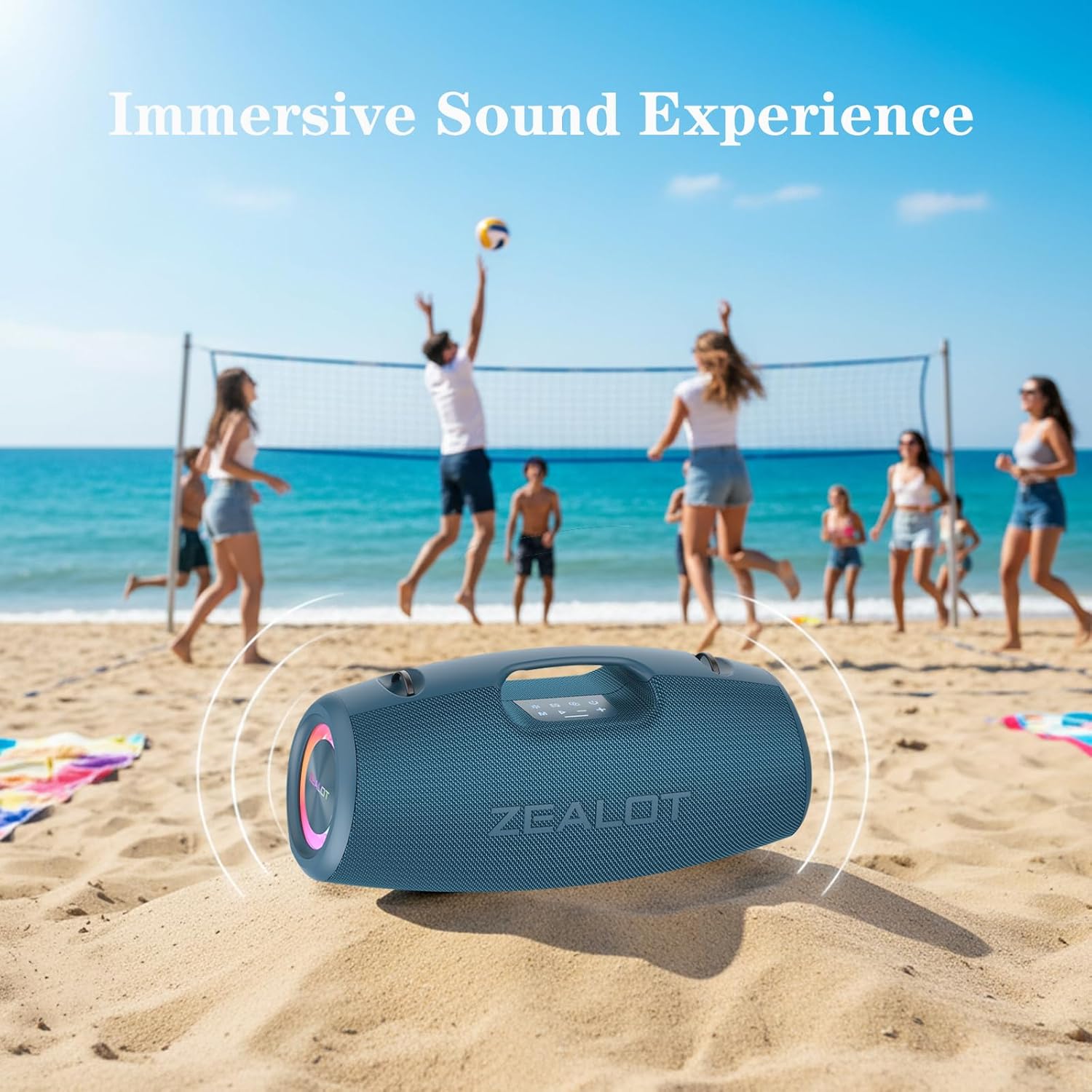 ZEALOT Portable Speakers Bluetooth Wireless, 120W Loud Waterproof Outdoor Speaker with Bass, Subwoofer, 40H Playtime, IP67, EQ, BT 5.3, LED Lights, for Camping Beach Party (Blue) - Image 7