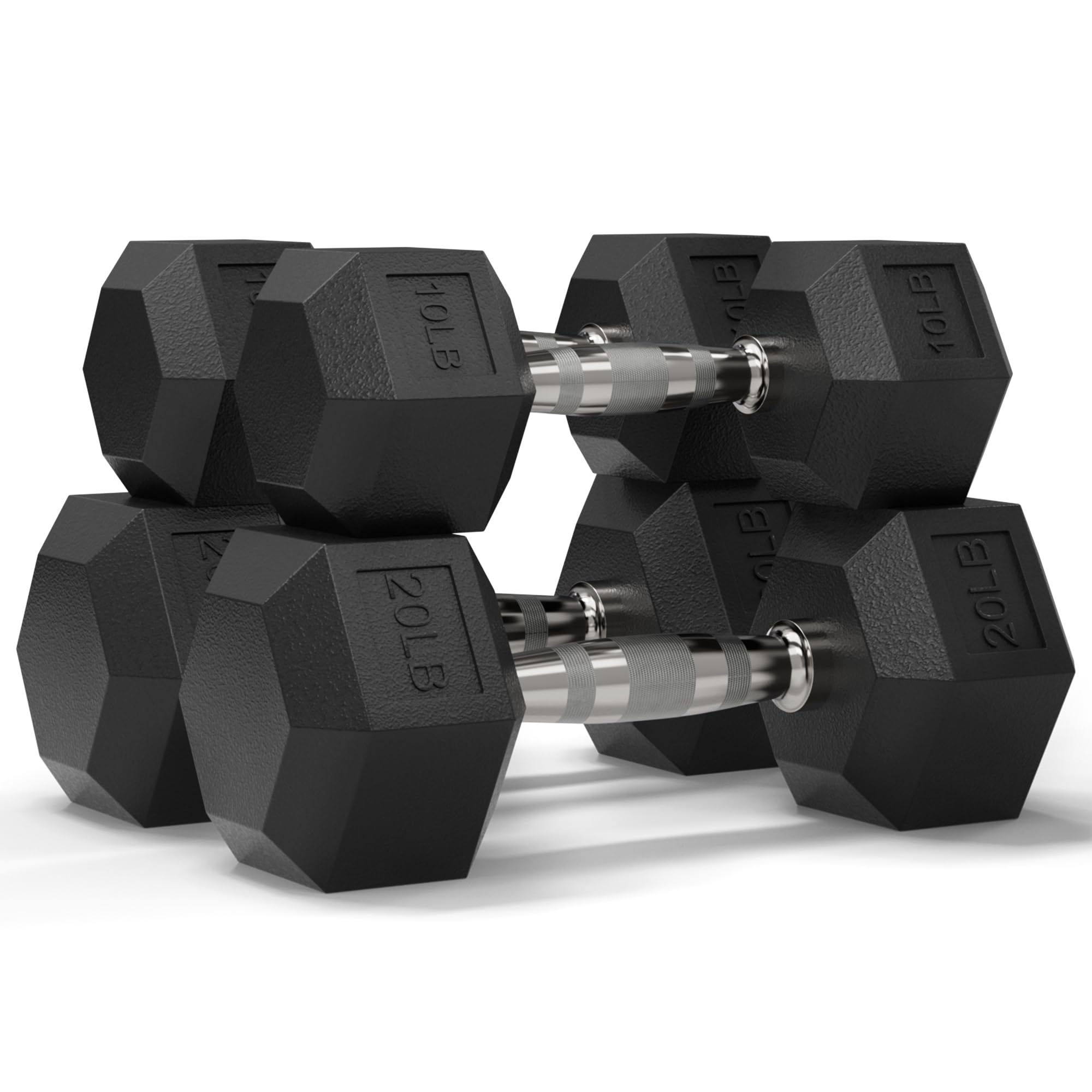 Mikolo Dumbbell Sets with Rack, Rubber Hex Dumbbells, Multiple Choices in 160/200/380/450/550LB, Hand Weights with Chrome Handle for Strength Training