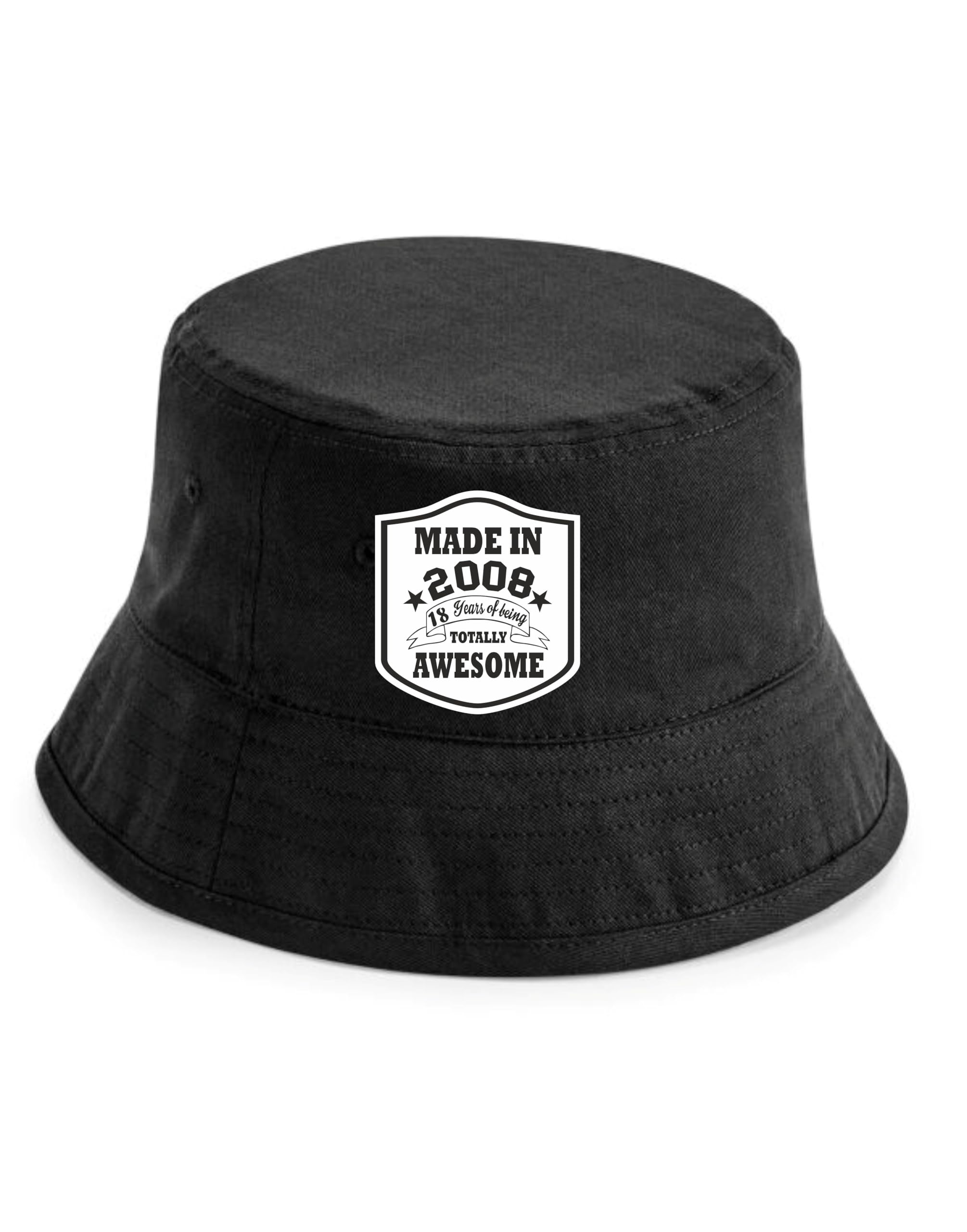 Print4u Unisex Black Totally Awesome Made In 2008 Bucket Hat 18Th Birthday Age 18 Men Ladies Sm