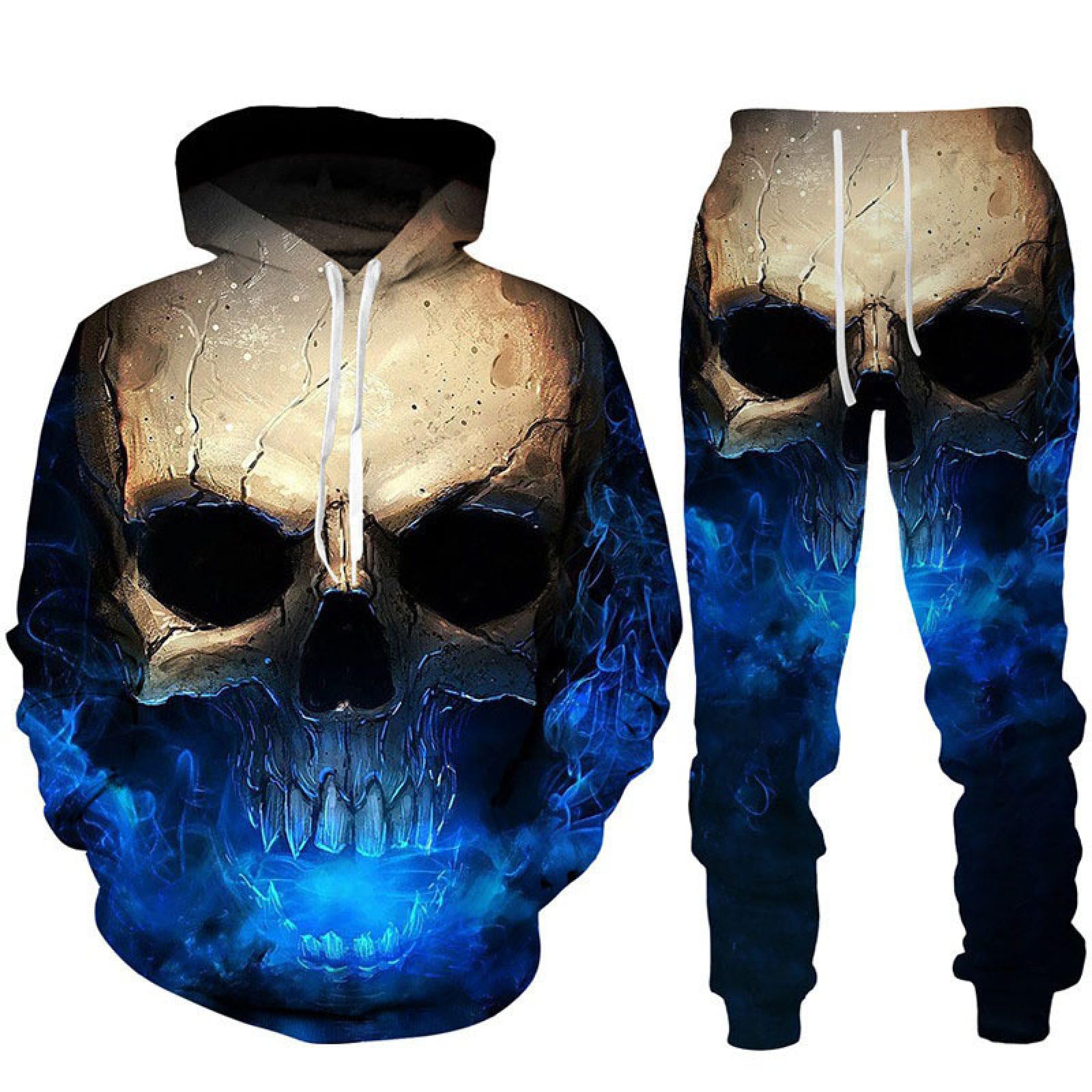 Unisexo Sudaderas con Capucha Conjunto De Sudadera con Capucha Athleisure con Estampado De Calavera En 3D para Hombres Y Mujeres
