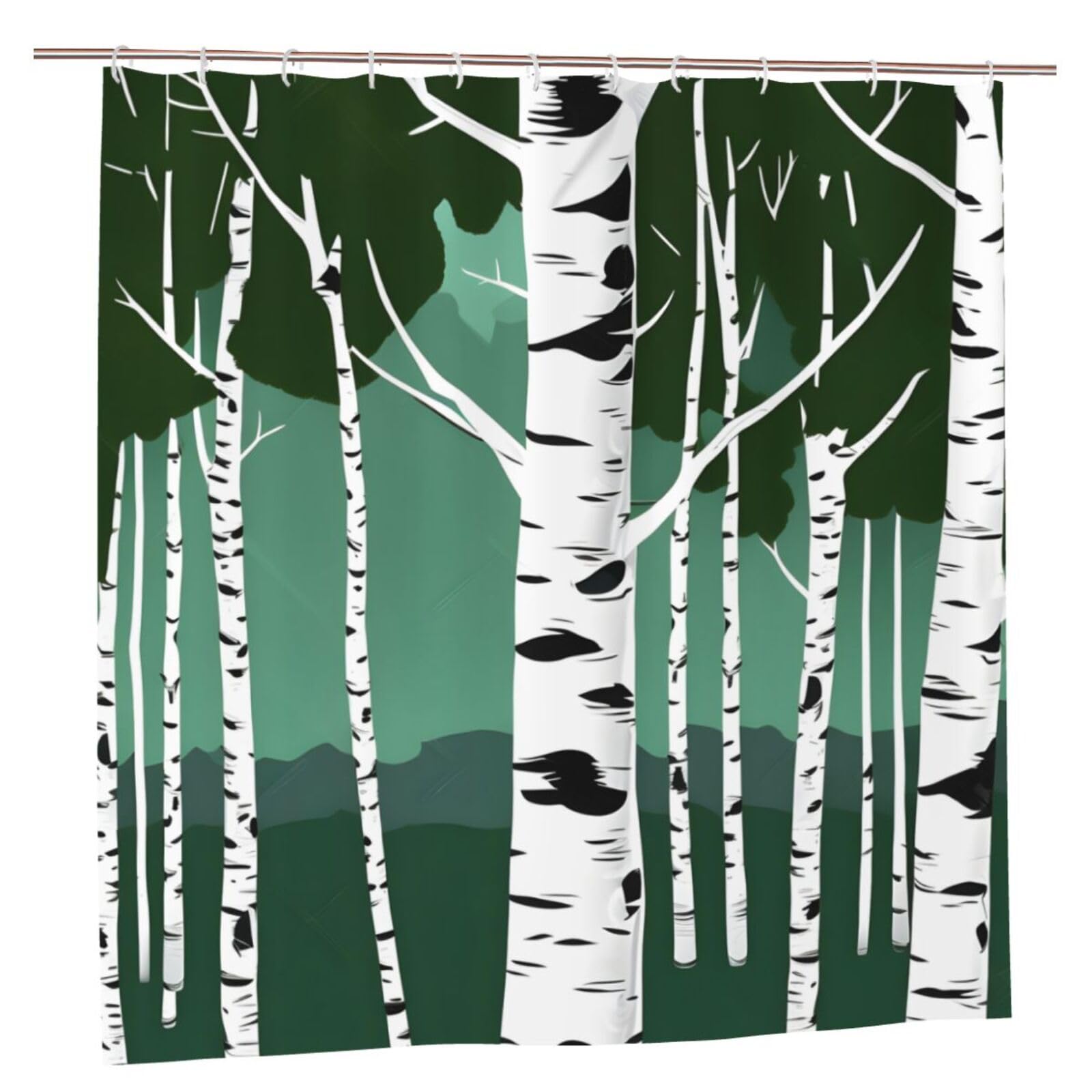 Rideau de douche en polyester bouleaux 183x183 cm avec 12 œillets